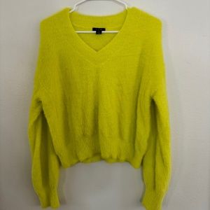 Neon Yellow Fuzzy V-Neck Sweater